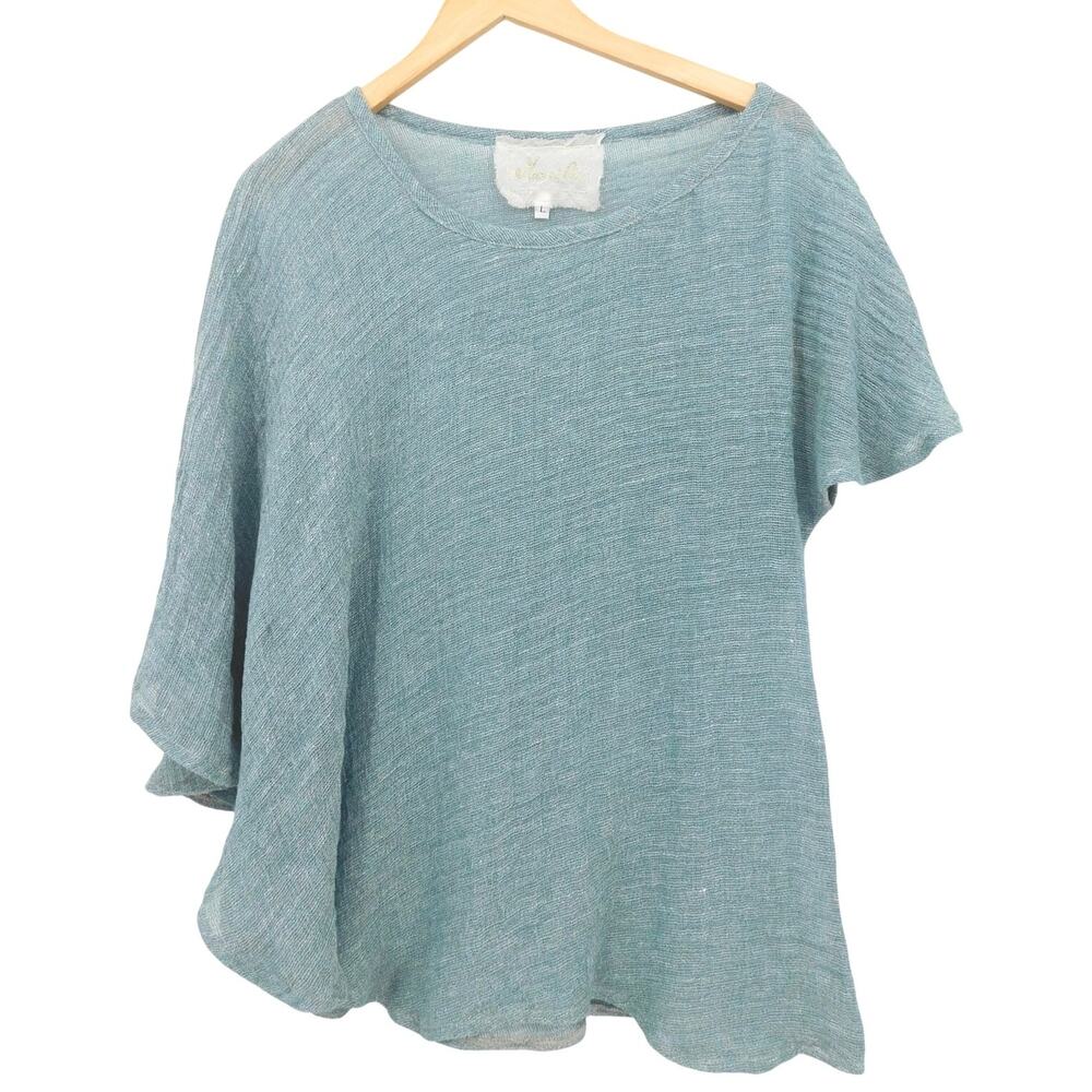 Marilu Women's Green Linen Lagenlook Tunic Top Size Large Breathable‎ Beachy